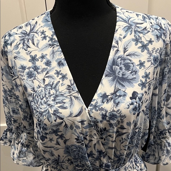 NWT MSK Blue and White Floral Chiffon Midi Dress - Picture 1 of 11